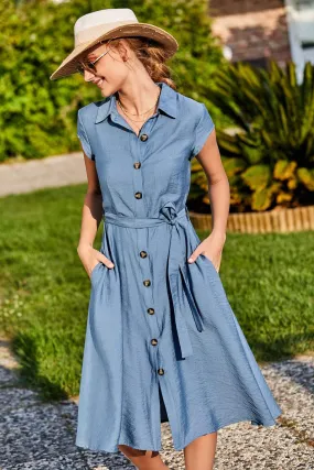 11515 Indigo Cotton Blend Shirt Dress