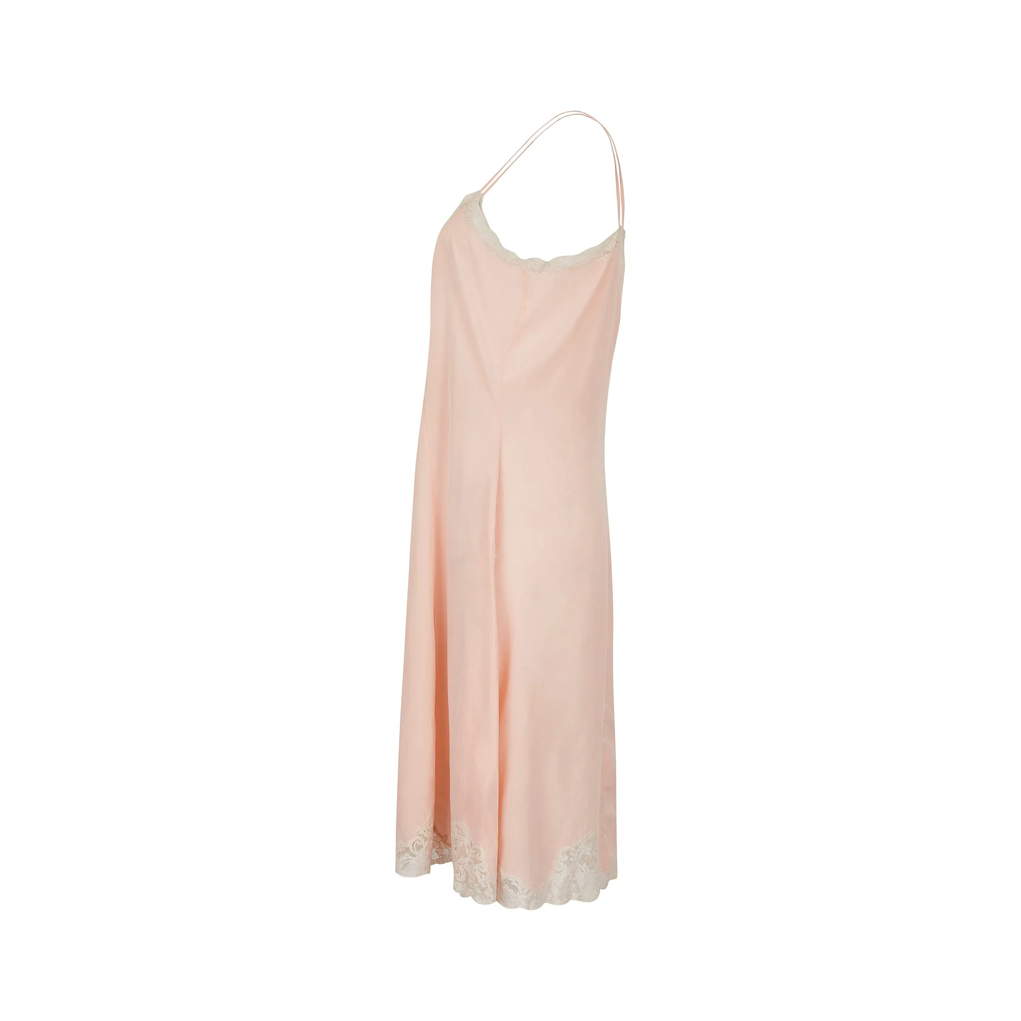 1930s Peach Silk and Lace Insert Slip Dress