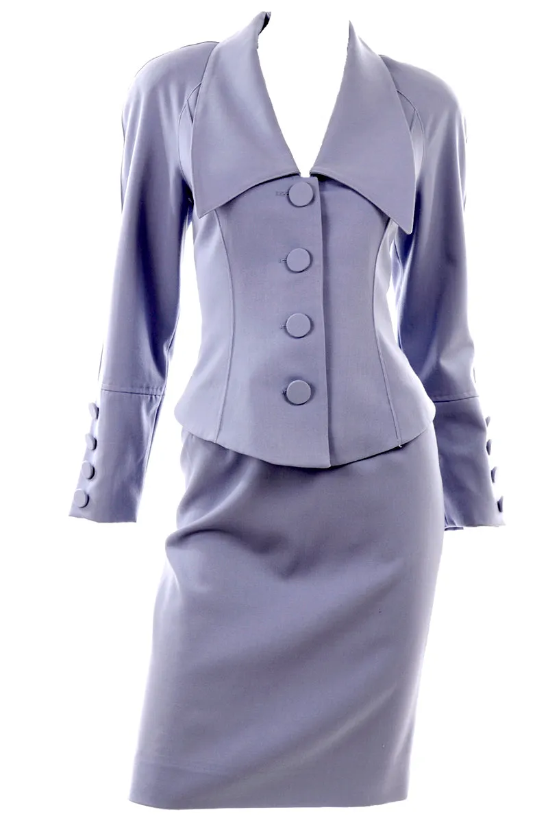 1980s Albert Nipon Vintage Periwinkle Blue Skirt & Jacket Suit