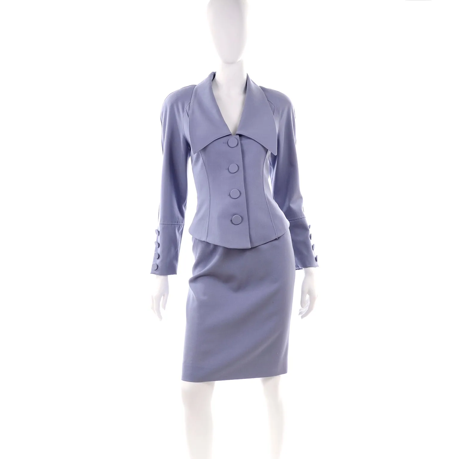 1980s Albert Nipon Vintage Periwinkle Blue Skirt & Jacket Suit