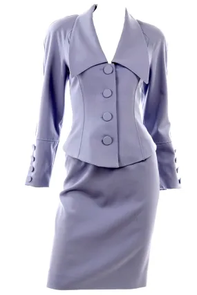 1980s Albert Nipon Vintage Periwinkle Blue Skirt & Jacket Suit