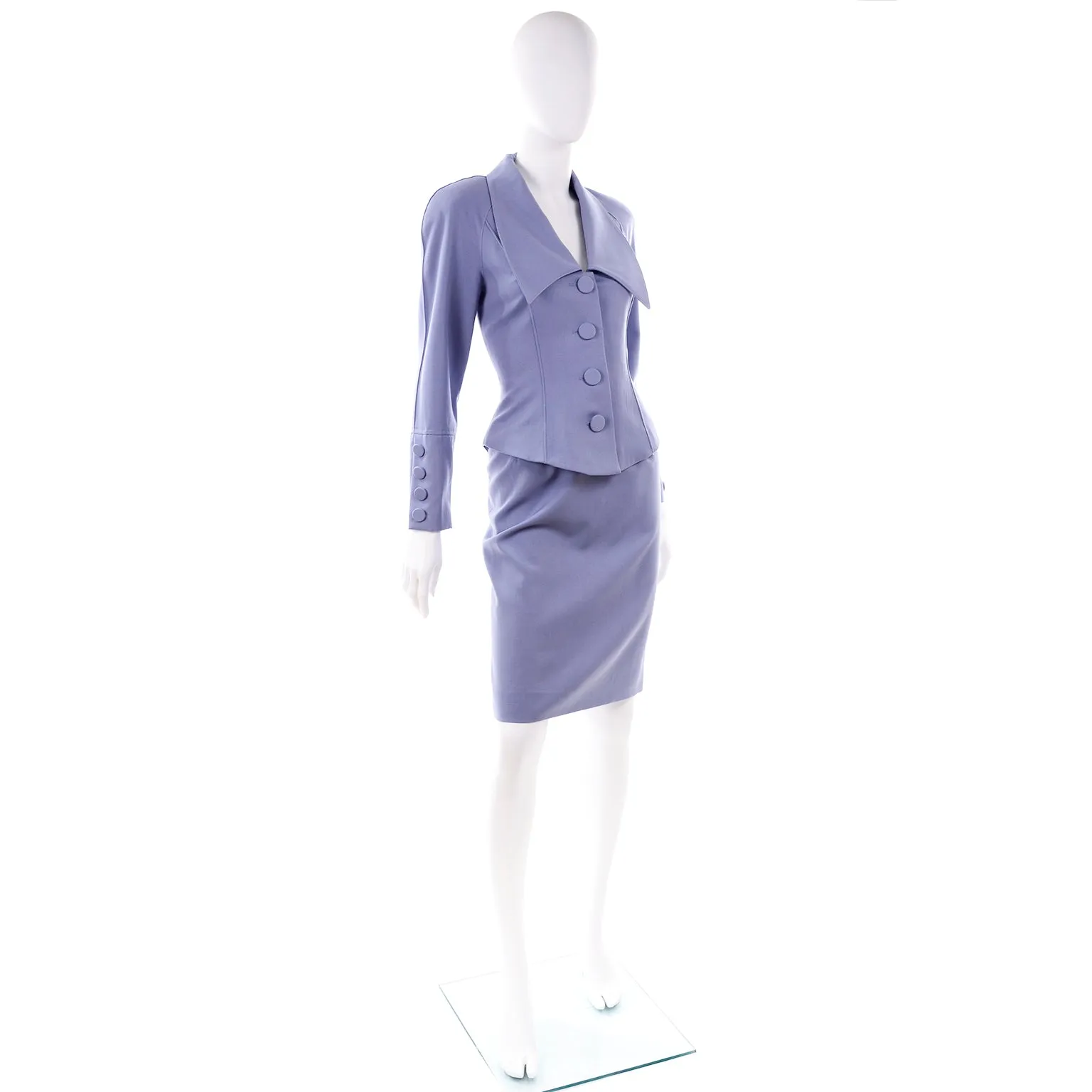 1980s Albert Nipon Vintage Periwinkle Blue Skirt & Jacket Suit