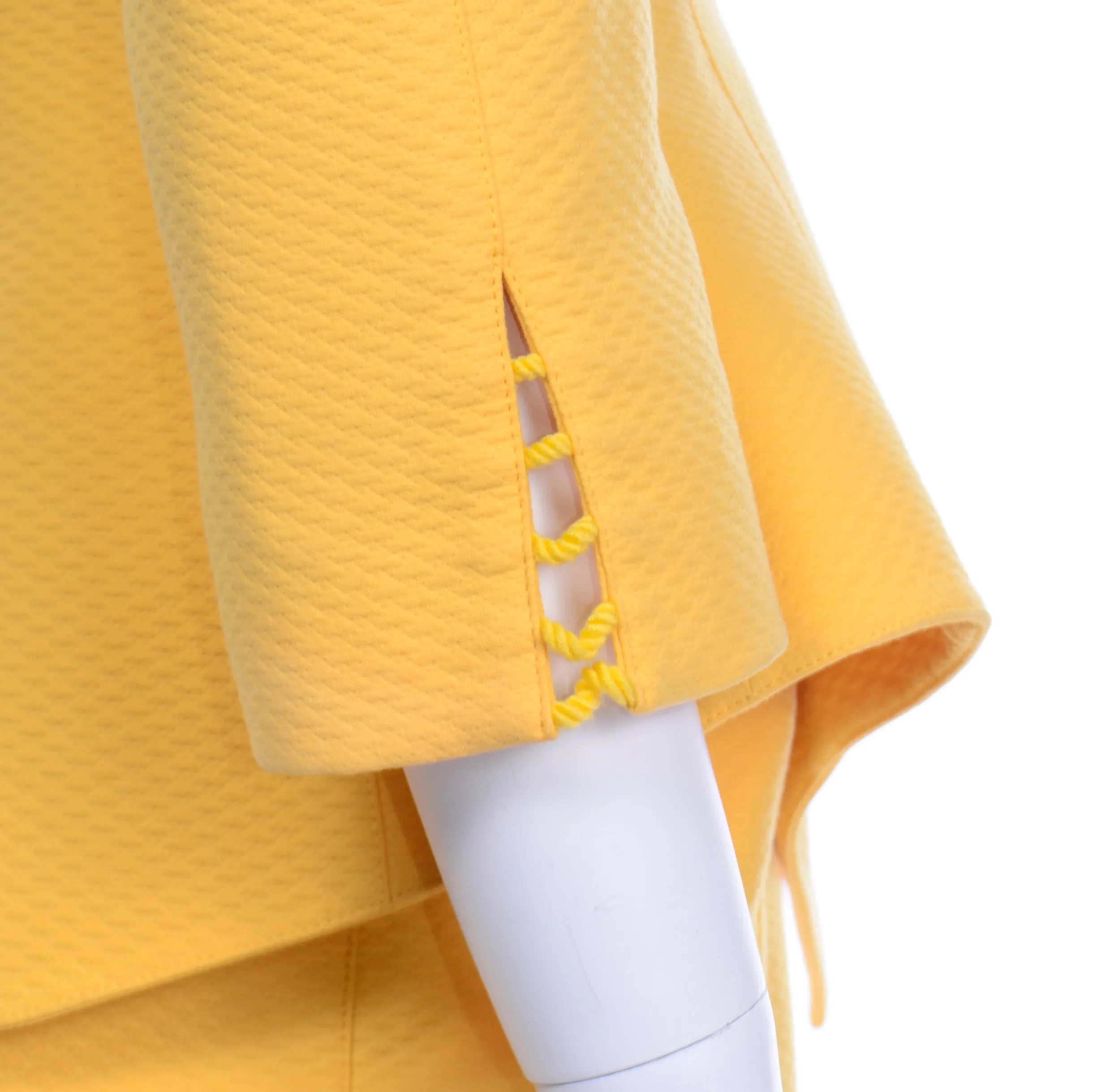 1980s Thierry Mugler Paris Vintage Yellow Skirt & Peplum Blazer Suit W/ Cutwork