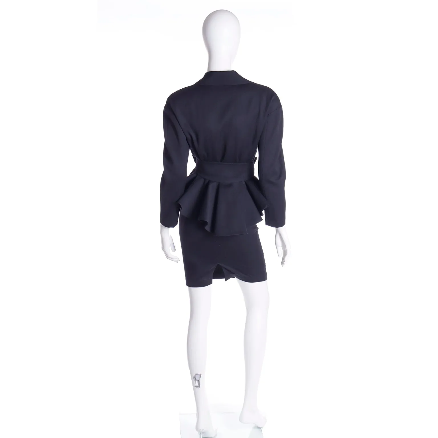 1990s Thierry Mugler 2pc Vintage Black Peplum Jacket & Skirt Suit
