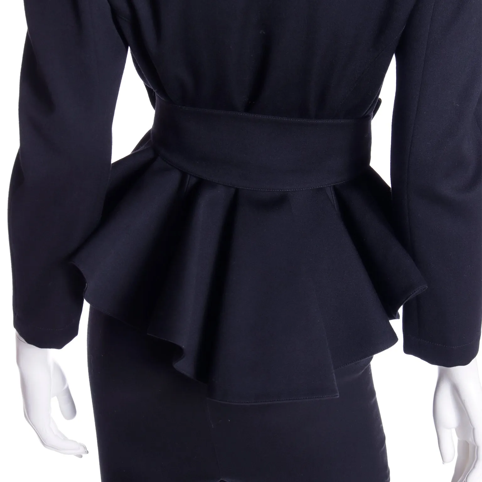 1990s Thierry Mugler 2pc Vintage Black Peplum Jacket & Skirt Suit
