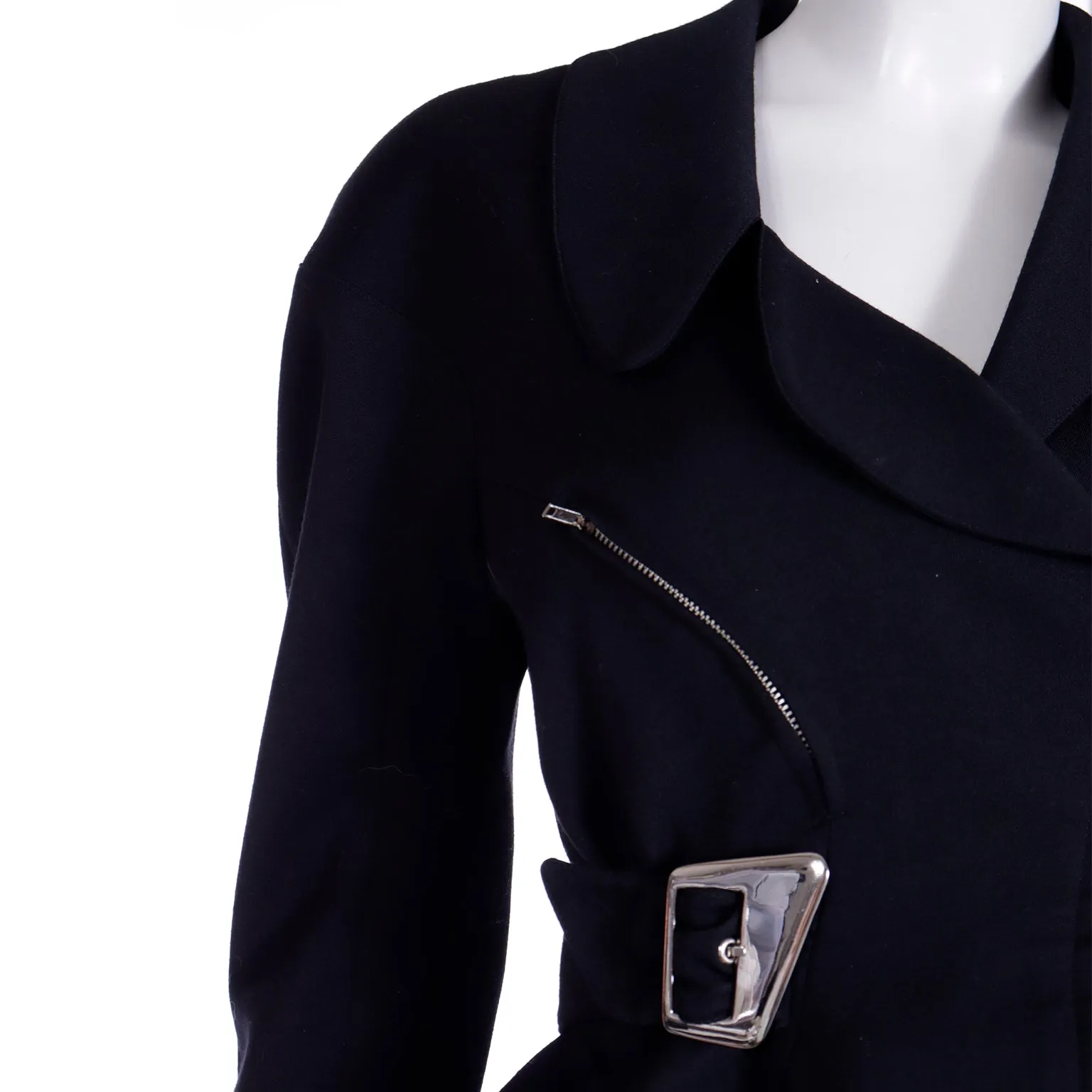 1990s Thierry Mugler 2pc Vintage Black Peplum Jacket & Skirt Suit