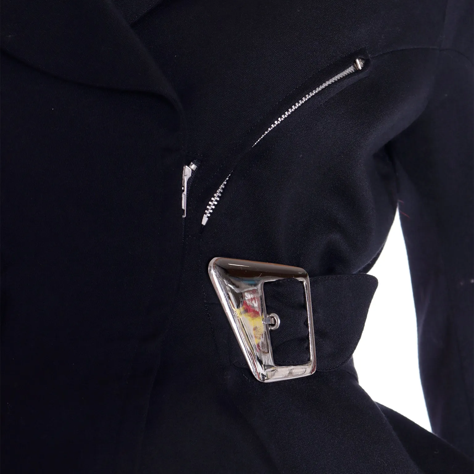 1990s Thierry Mugler 2pc Vintage Black Peplum Jacket & Skirt Suit