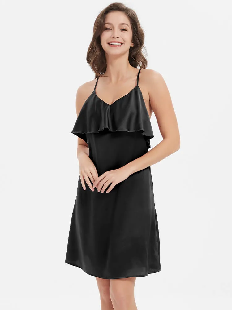 22 Momme Blackless Ruffled Silk Slip Nightgown