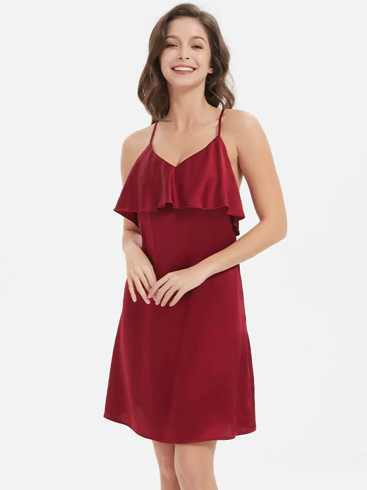 22 Momme Blackless Ruffled Silk Slip Nightgown