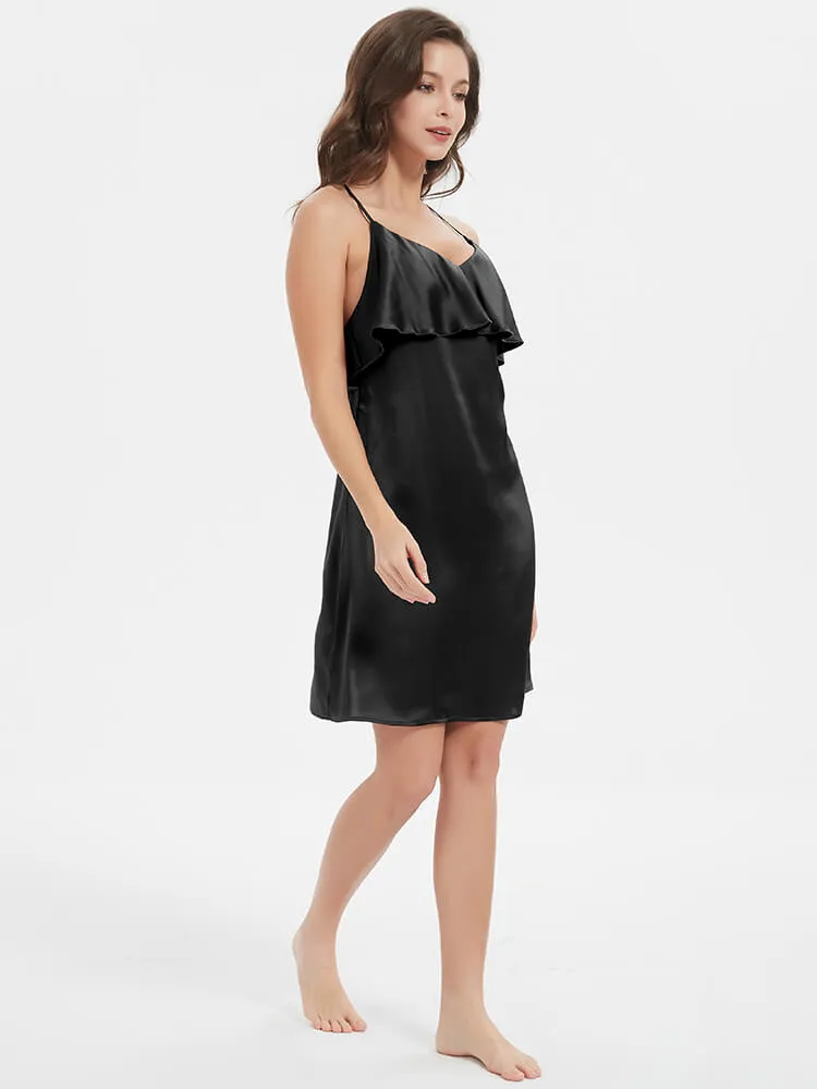 22 Momme Blackless Ruffled Silk Slip Nightgown