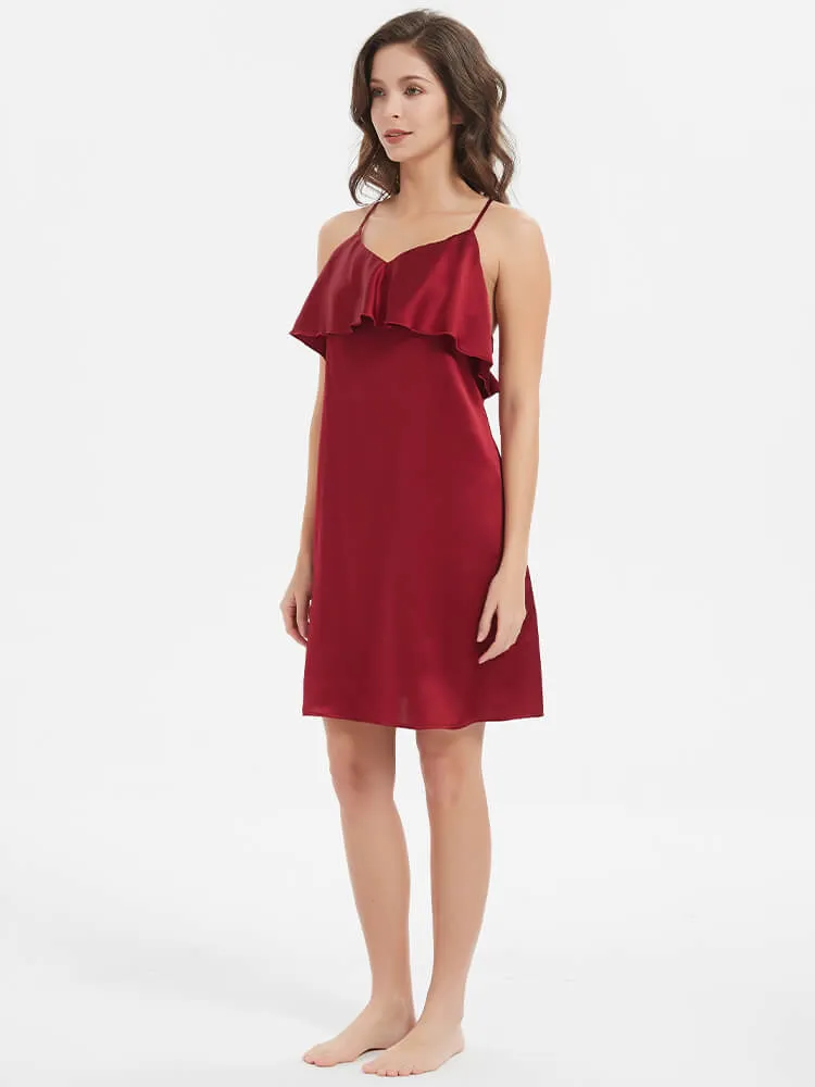 22 Momme Blackless Ruffled Silk Slip Nightgown