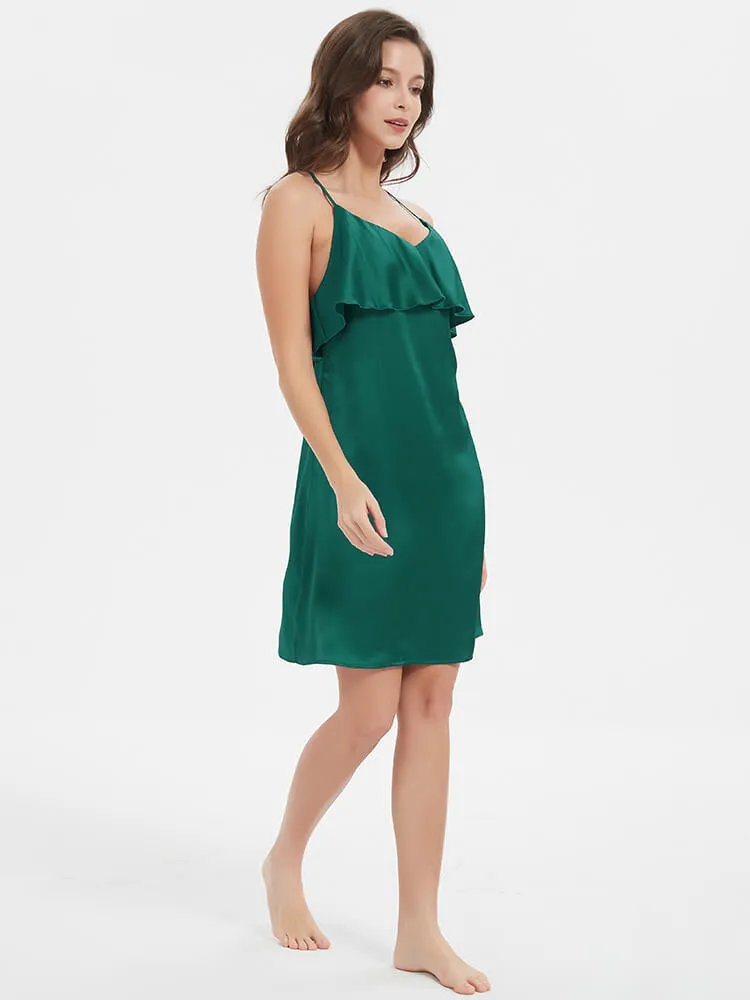 22 Momme Blackless Ruffled Silk Slip Nightgown