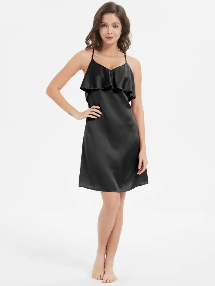 22 Momme Blackless Ruffled Silk Slip Nightgown