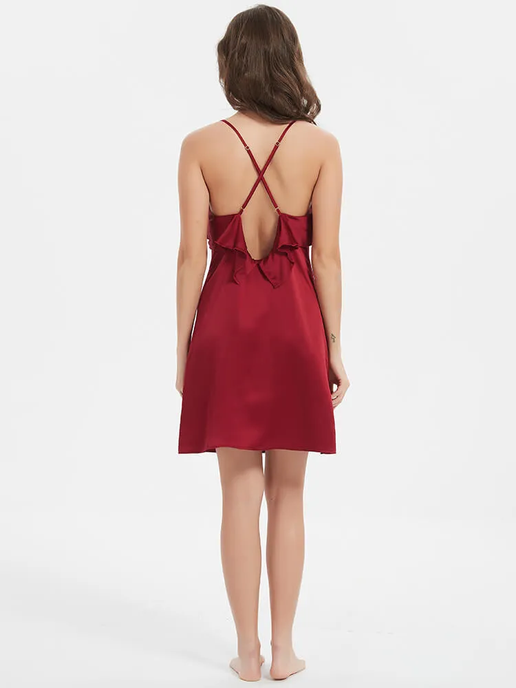 22 Momme Blackless Ruffled Silk Slip Nightgown