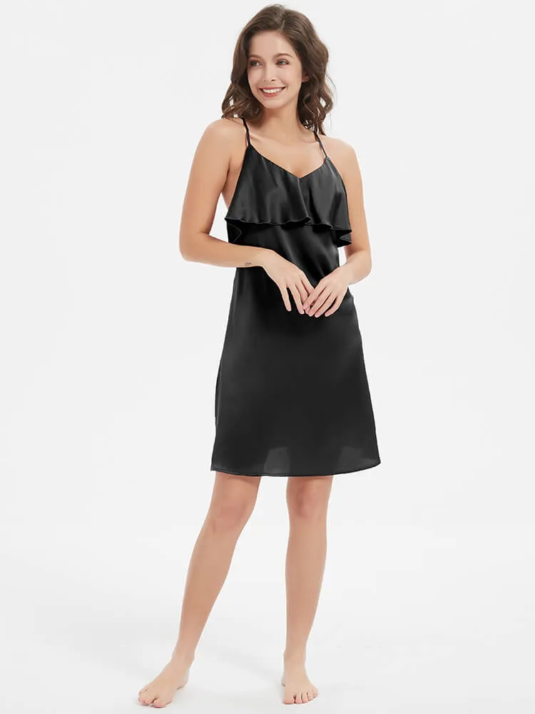 22 Momme Blackless Ruffled Silk Slip Nightgown