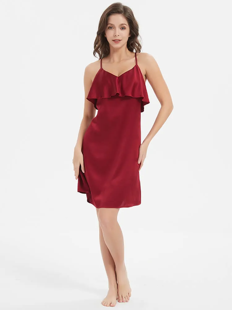 22 Momme Blackless Ruffled Silk Slip Nightgown