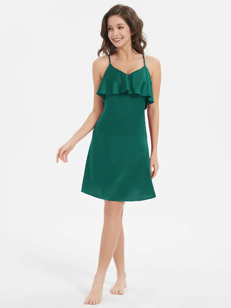 22 Momme Blackless Ruffled Silk Slip Nightgown