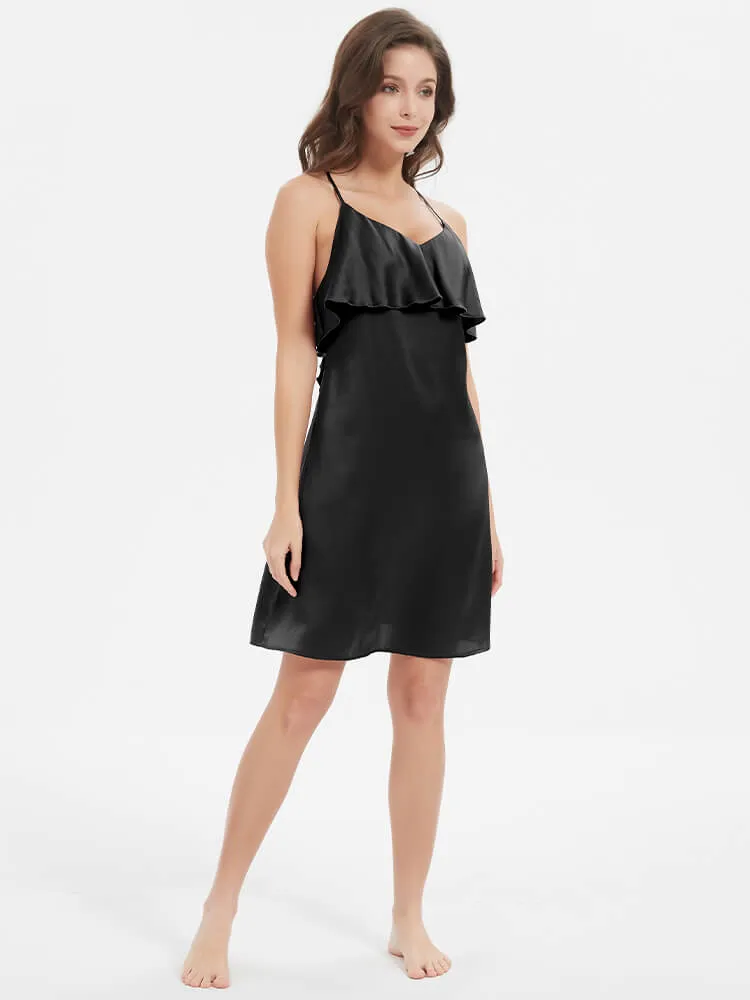22 Momme Blackless Ruffled Silk Slip Nightgown