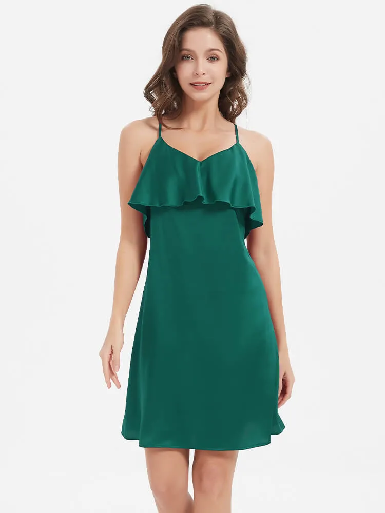 22 Momme Blackless Ruffled Silk Slip Nightgown
