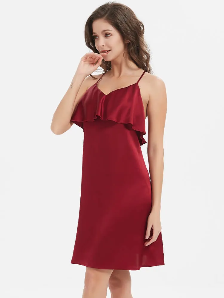 22 Momme Blackless Ruffled Silk Slip Nightgown