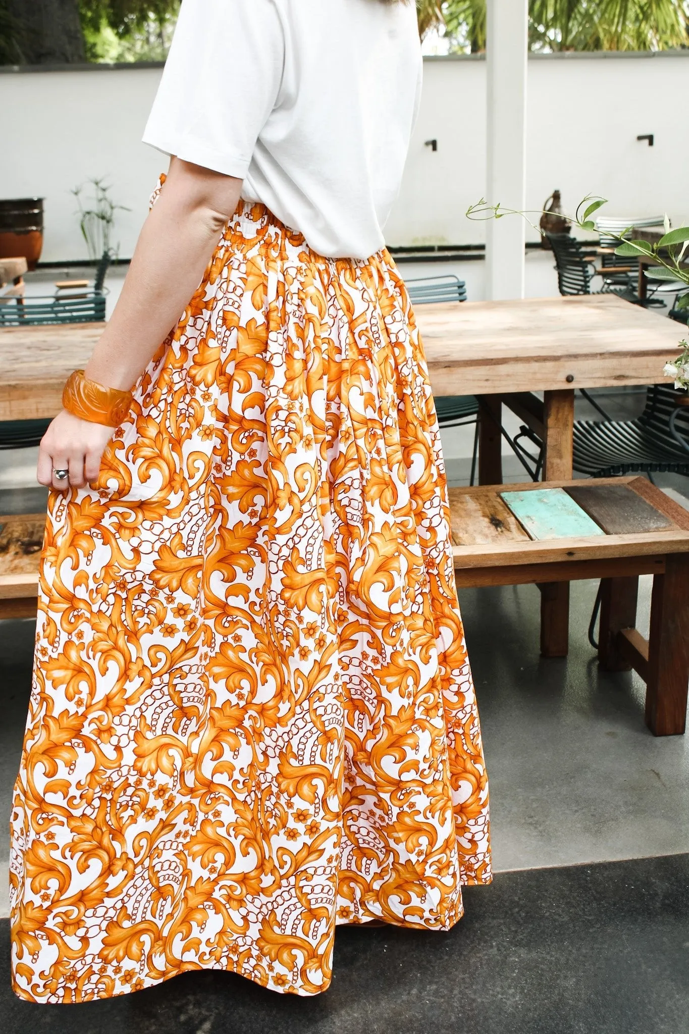 African Wax Cotton Skirt- Gold/ Floral
