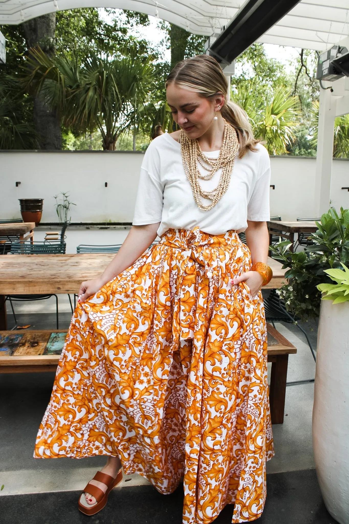 African Wax Cotton Skirt- Gold/ Floral