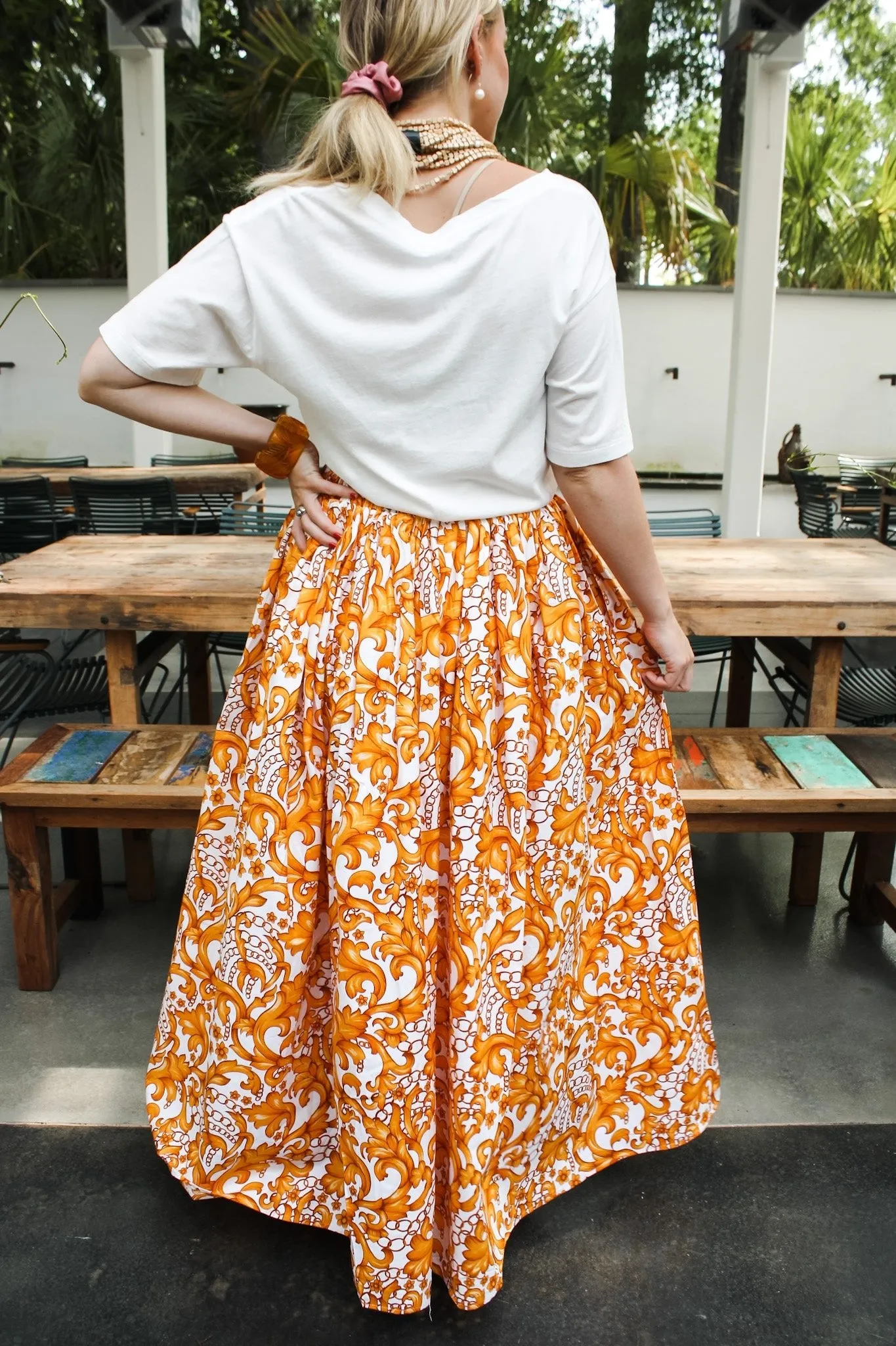African Wax Cotton Skirt- Gold/ Floral