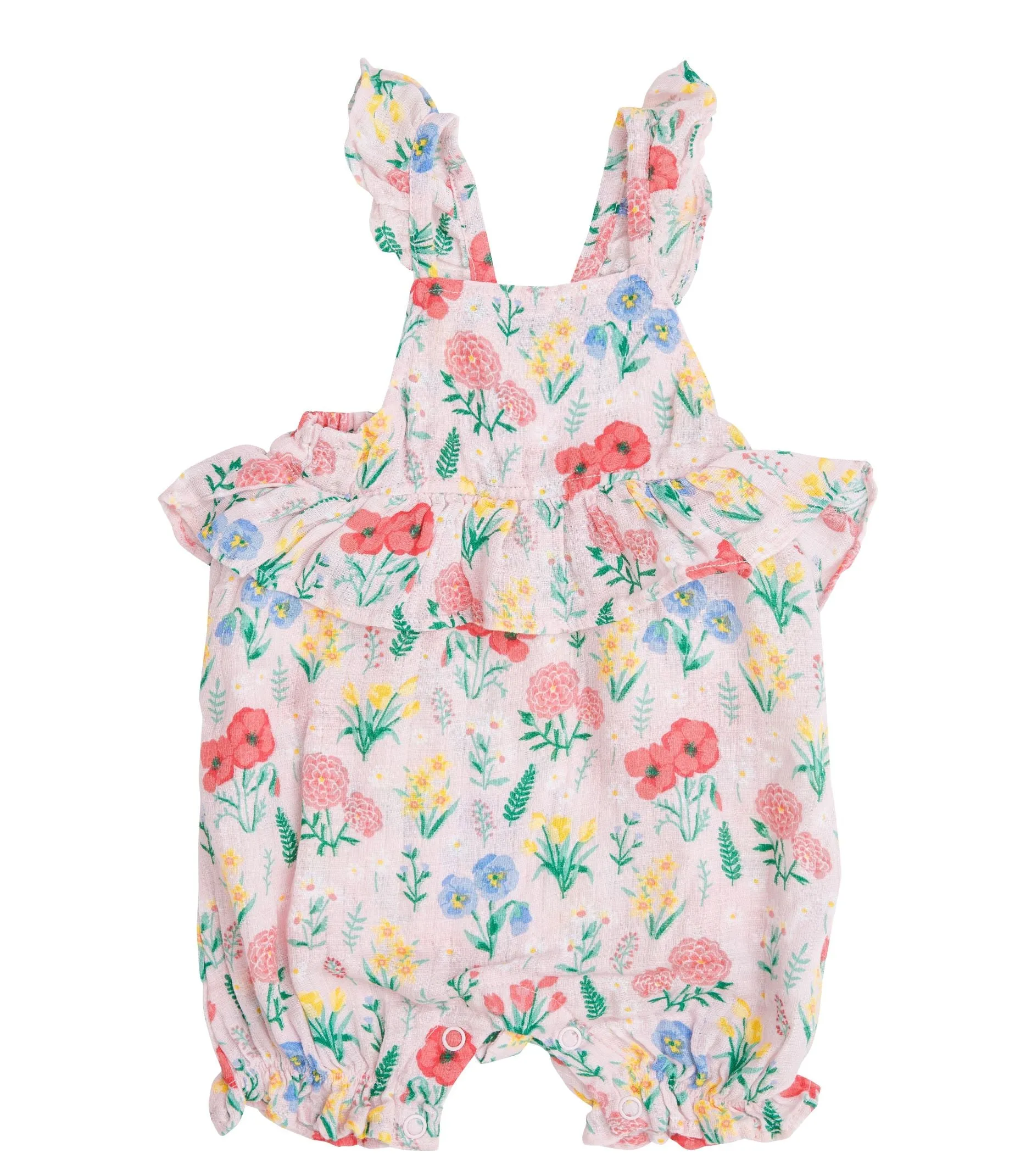 Angel Dear Summer Floral Muslin Ruffle Empire Waist Shortie Romper