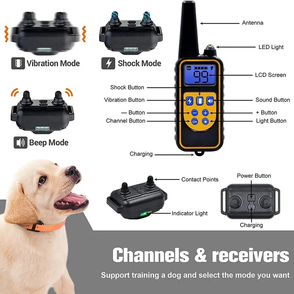 AnniePaw 800m Digital Dog Training Collar Waterproof Rechargeable Remote Control Pet with LCD Display for All Size Shock Vibration Sound