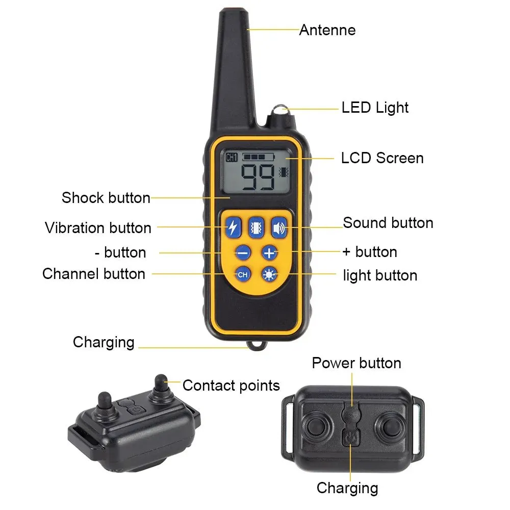 AnniePaw 800m Digital Dog Training Collar Waterproof Rechargeable Remote Control Pet with LCD Display for All Size Shock Vibration Sound