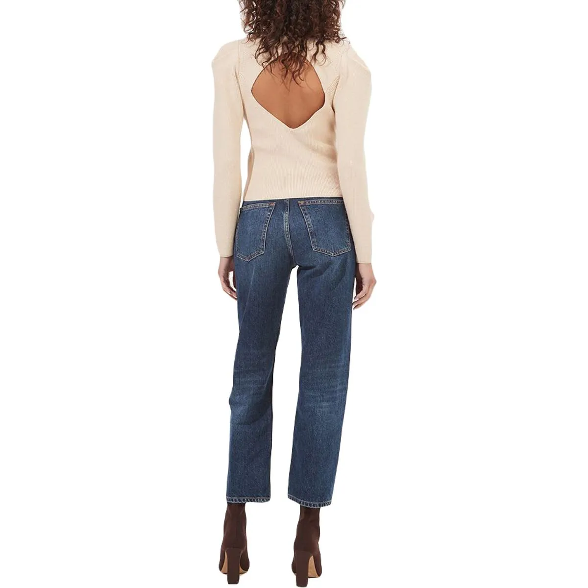 ASTR The Label Catalina Women's Ribbed Knit Cut Out Puff Sleeve Pullover Sweater