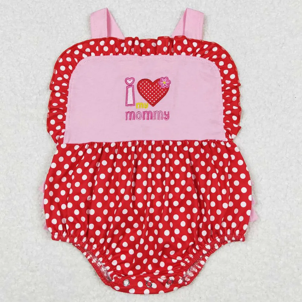 Baby Infant Girls Romper I Love My Mommy Polka Dots Straps Rompers SR0990