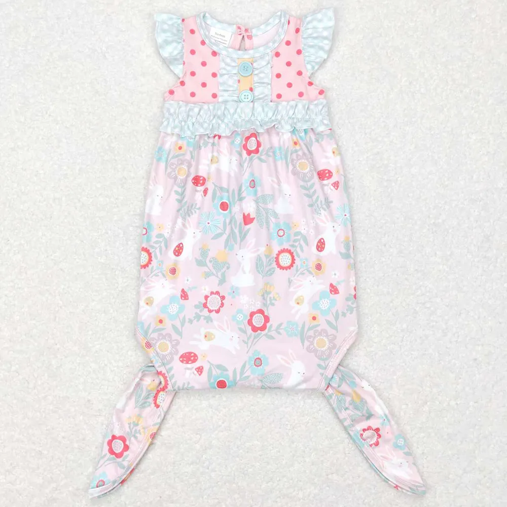 Baby Newborn Gowns Easter Rabbit Flutter Sleeve Flowers Gowns NB0033