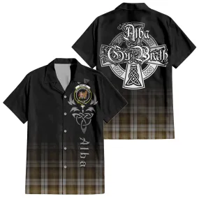Baillie Dress Tartan Short Sleeve Button Up Shirt Featuring Alba Gu Brath Family Crest Celtic Inspired