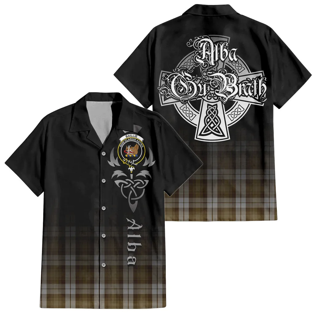Baillie Dress Tartan Short Sleeve Button Up Shirt Featuring Alba Gu Brath Family Crest Celtic Inspired