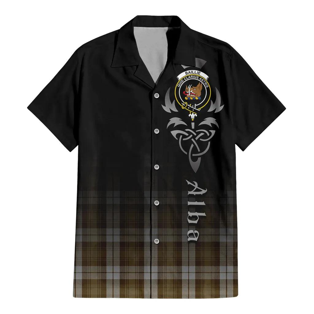 Baillie Dress Tartan Short Sleeve Button Up Shirt Featuring Alba Gu Brath Family Crest Celtic Inspired