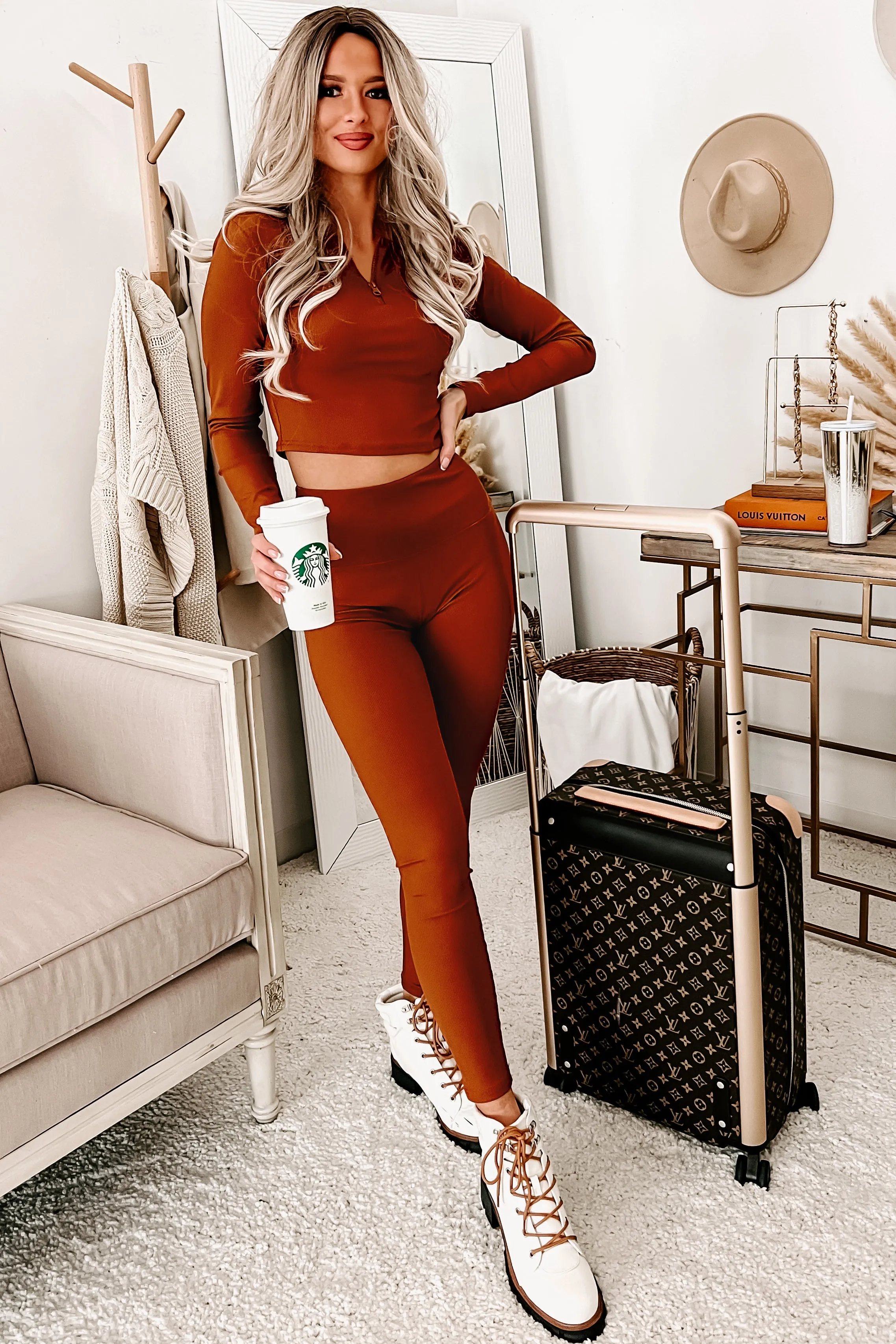 Beauty In Comfort Ribbed Two Piece Set (Coffee)