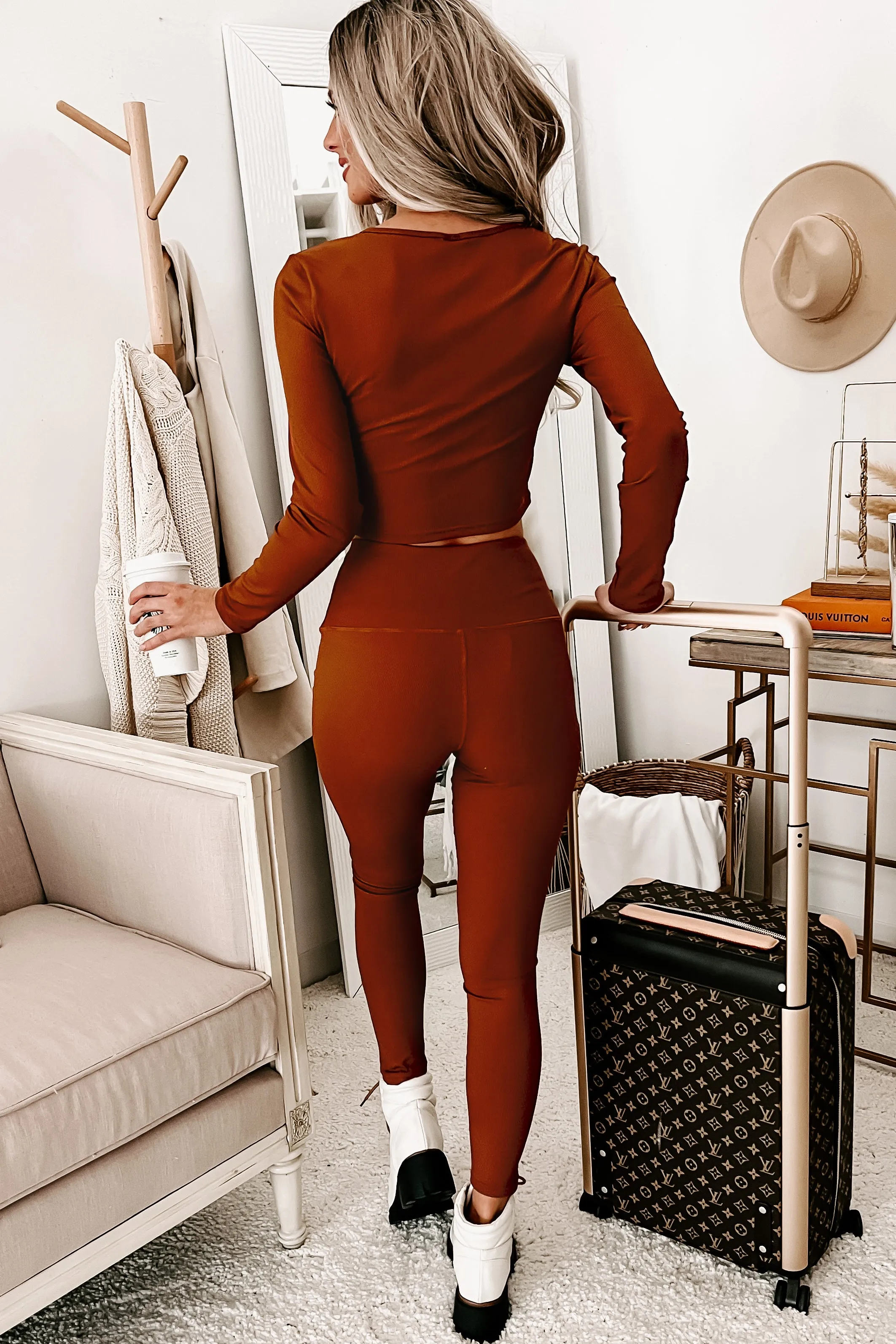 Beauty In Comfort Ribbed Two Piece Set (Coffee)