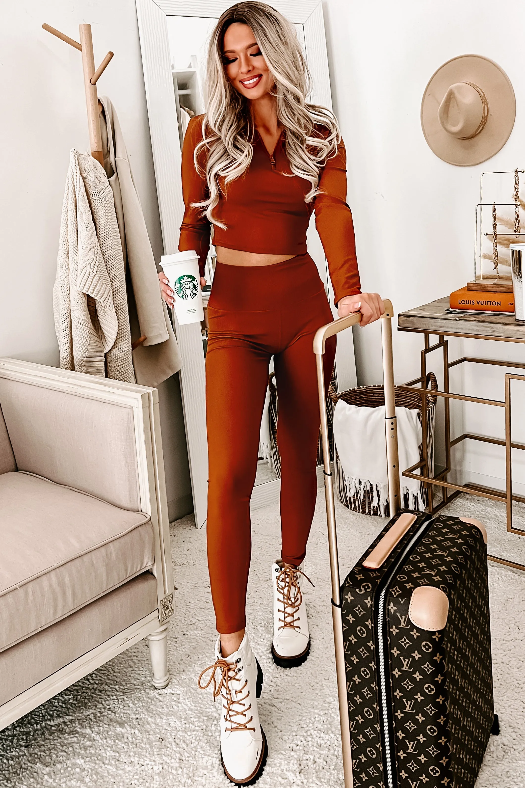 Beauty In Comfort Ribbed Two Piece Set (Coffee)