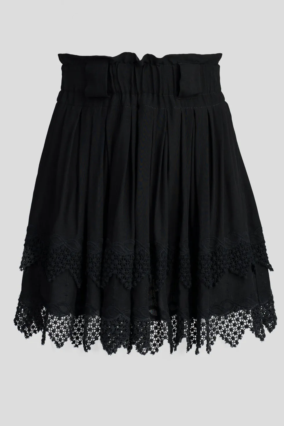 Bella  Black Ruffled broderie cotton-blend mini skirt