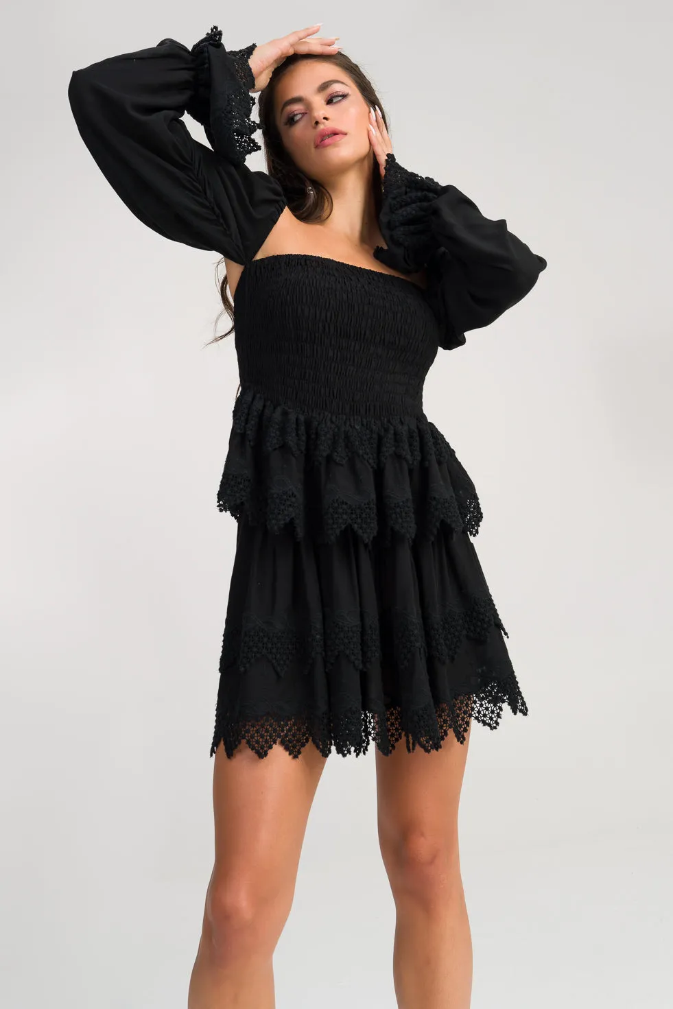 Bella  Black Ruffled broderie cotton-blend mini skirt