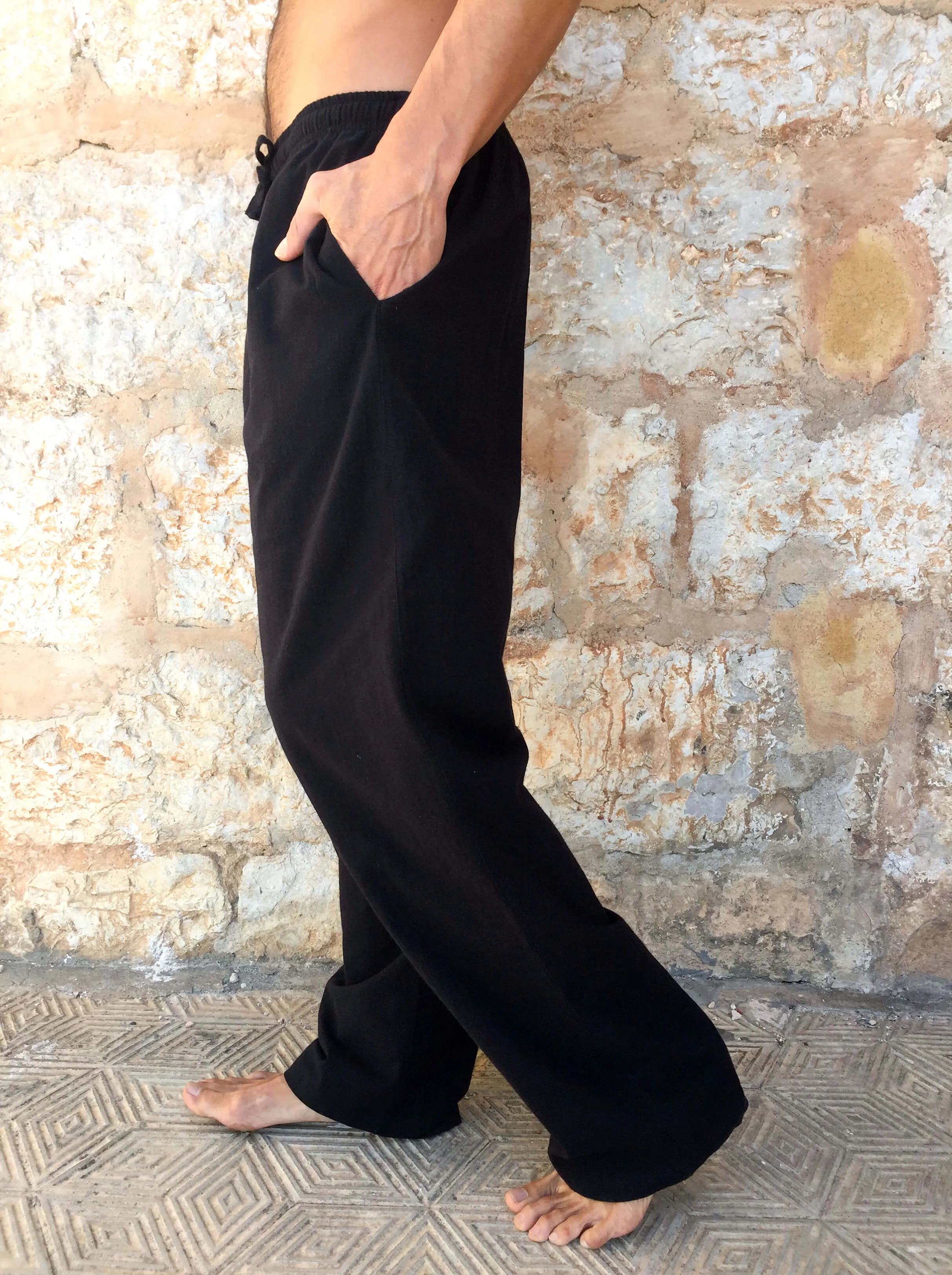 Black Cotton Drawstring Pants