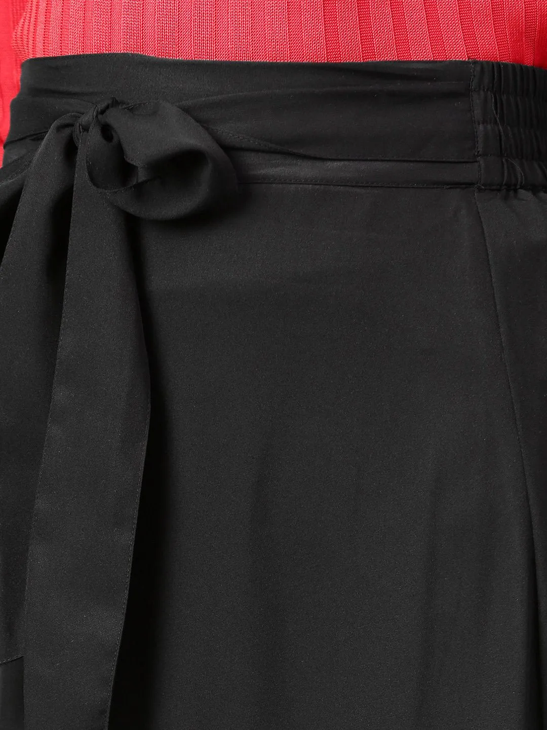 Black Crepe Long Ruffle High Low Skirt (Sku- BLMG12805)