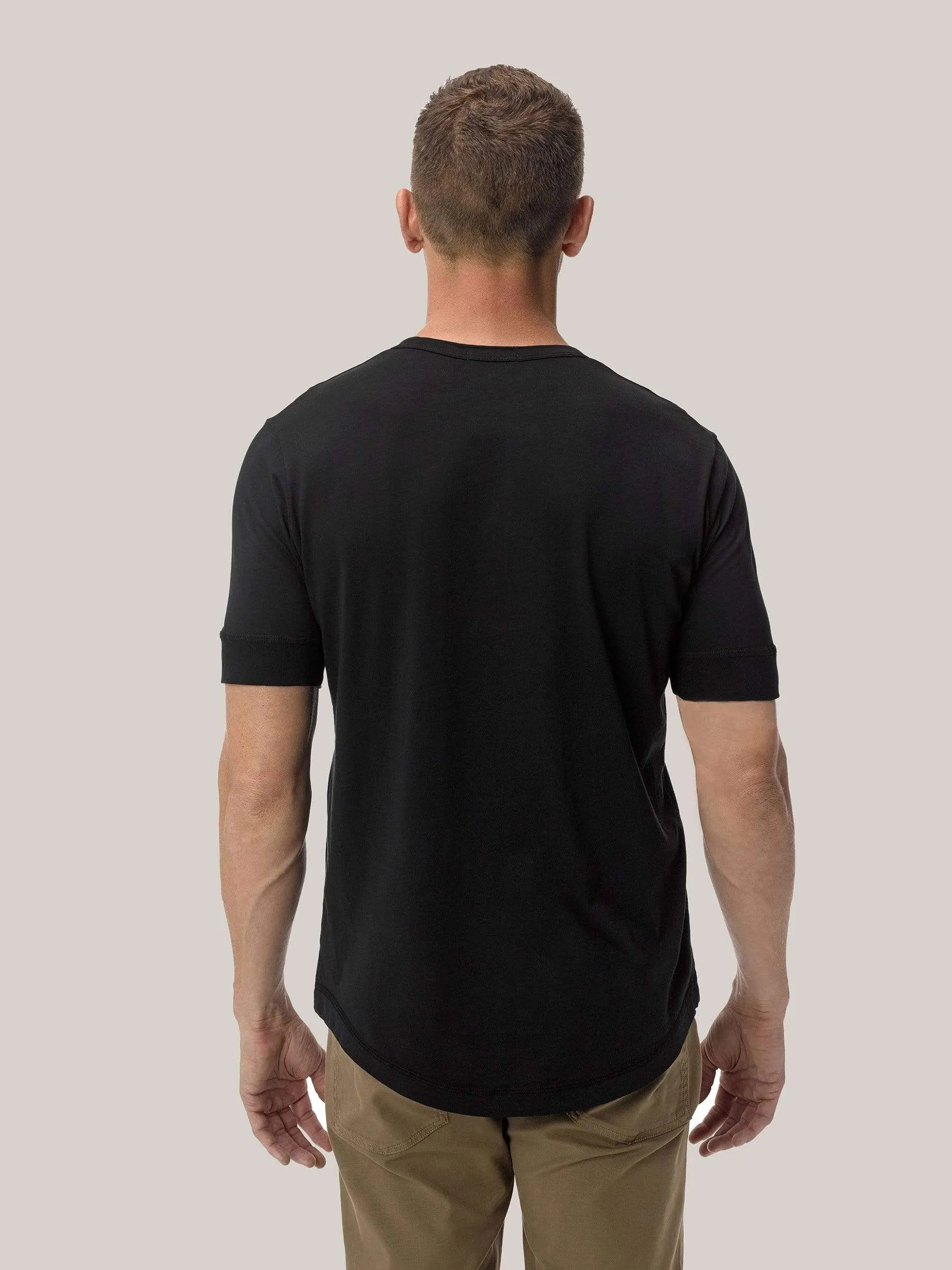 Black Pima Short Sleeve Curved Hem Henley