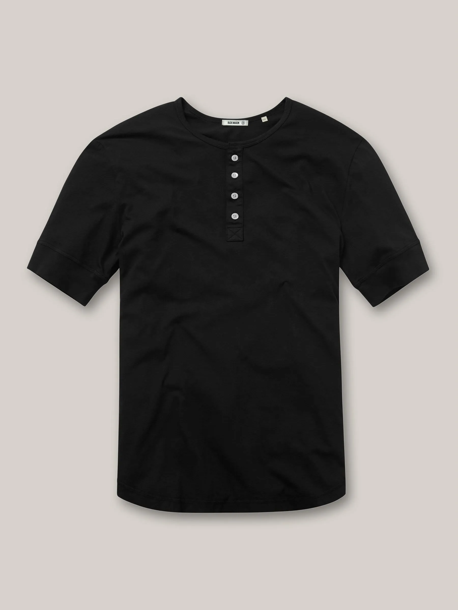 Black Pima Short Sleeve Curved Hem Henley