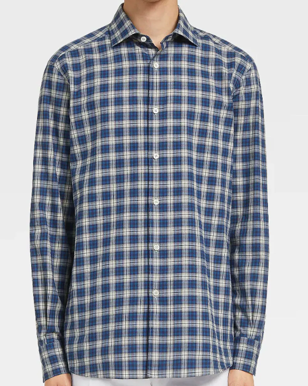 Blue and White Plaid Light Flannel Sport Shirt