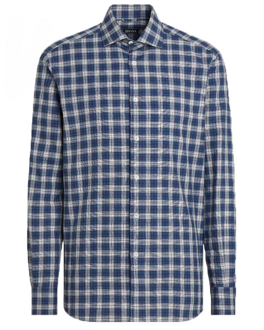 Blue and White Plaid Light Flannel Sport Shirt