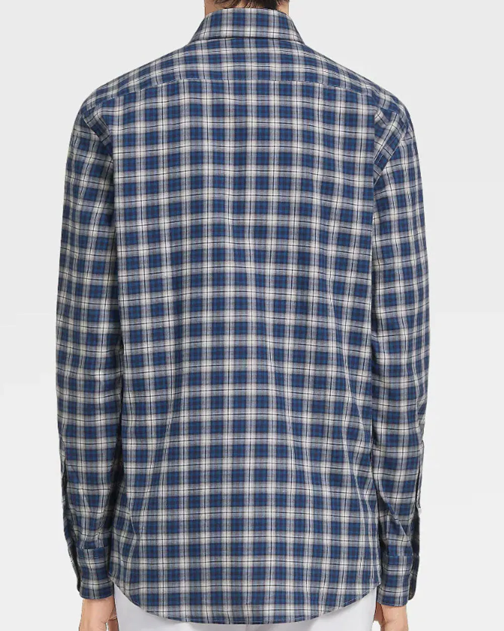 Blue and White Plaid Light Flannel Sport Shirt