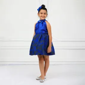 BLUE MIKADO DAMASK SKIRT SET WITH HAIRBOW