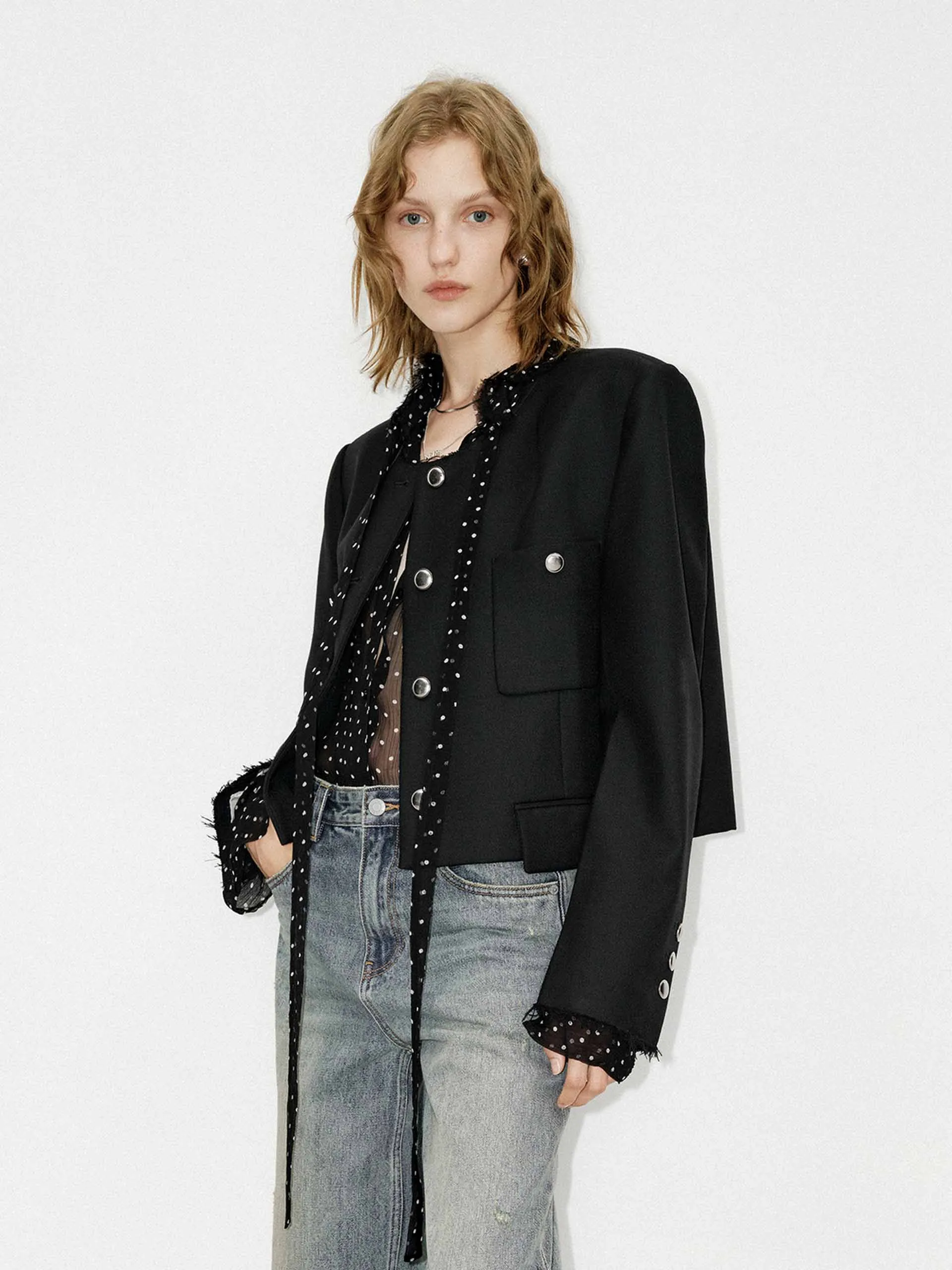 Boxy Fit Collarless Jacket